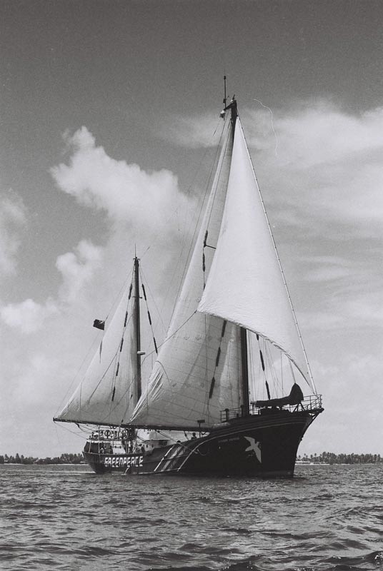 The Rainbow Warrior in full sail