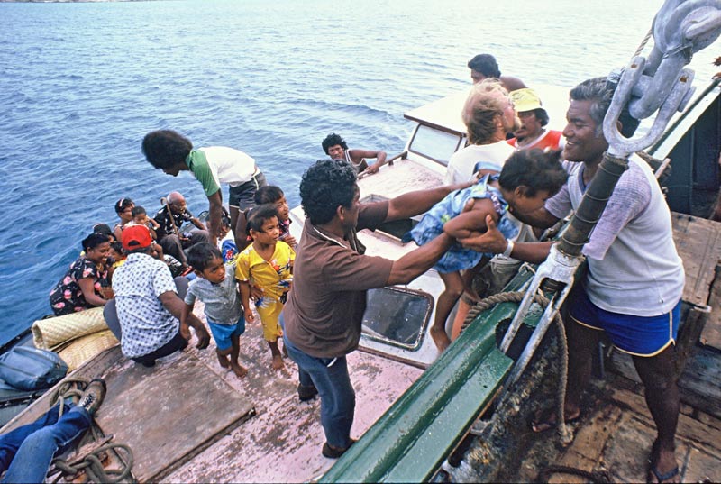 Rongelap islanders board the ship